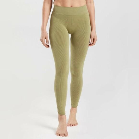 Gymshark Sz S Pause Seamless Leggings Griffin Green Waffle Knit Stretchy Firm - Picture 1 of 16